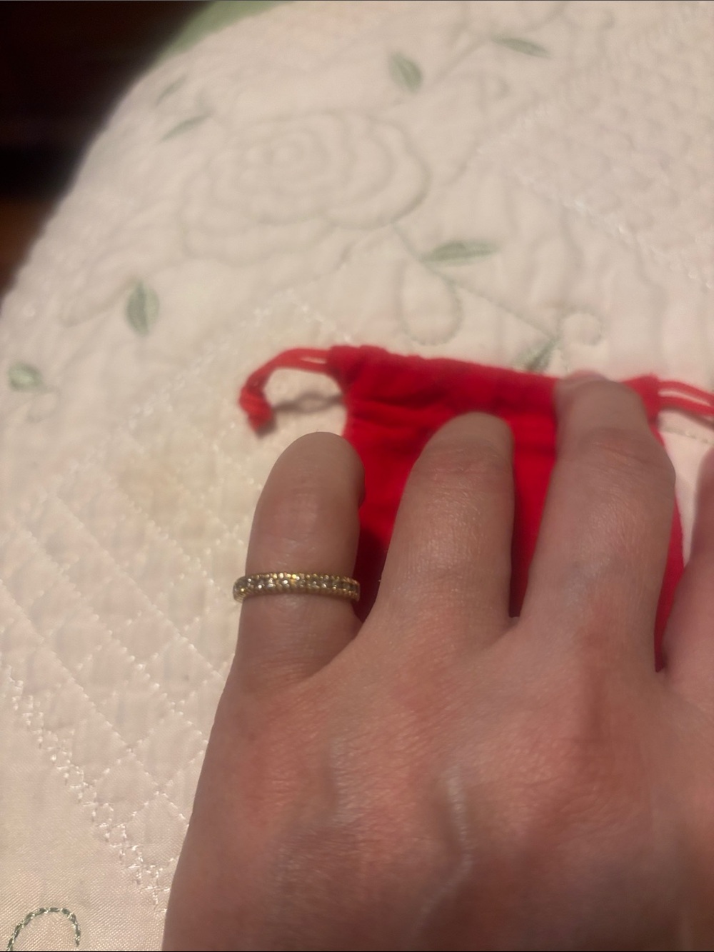 Eternity ring with diamonds all around.